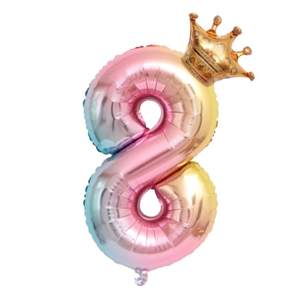 32-Inch Gradient Color Crown Digital Balloon Children Birthday Decoration Film Balloon