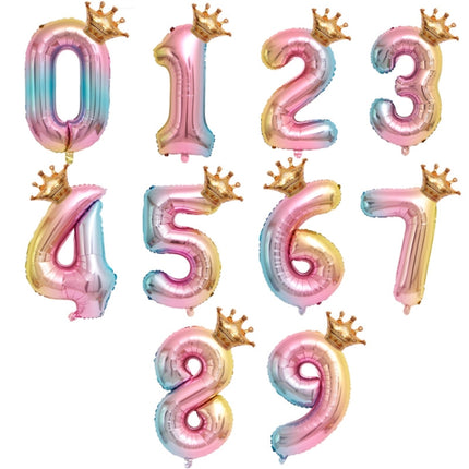 32-Inch Gradient Color Crown Digital Balloon Children Birthday Decoration Film Balloon