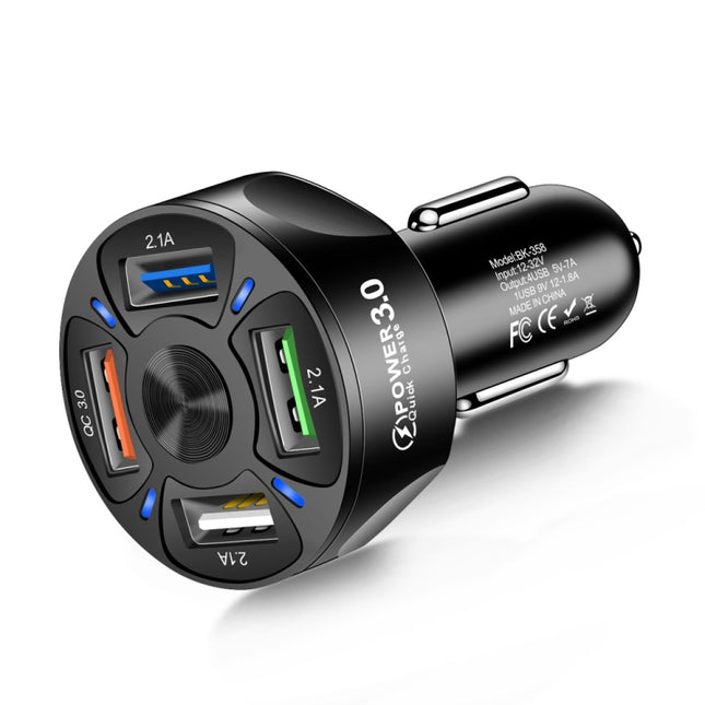 BK-358 3A QC3.0 4USB Car Charger One For Four Mobile Phone Car Charger, Black, White