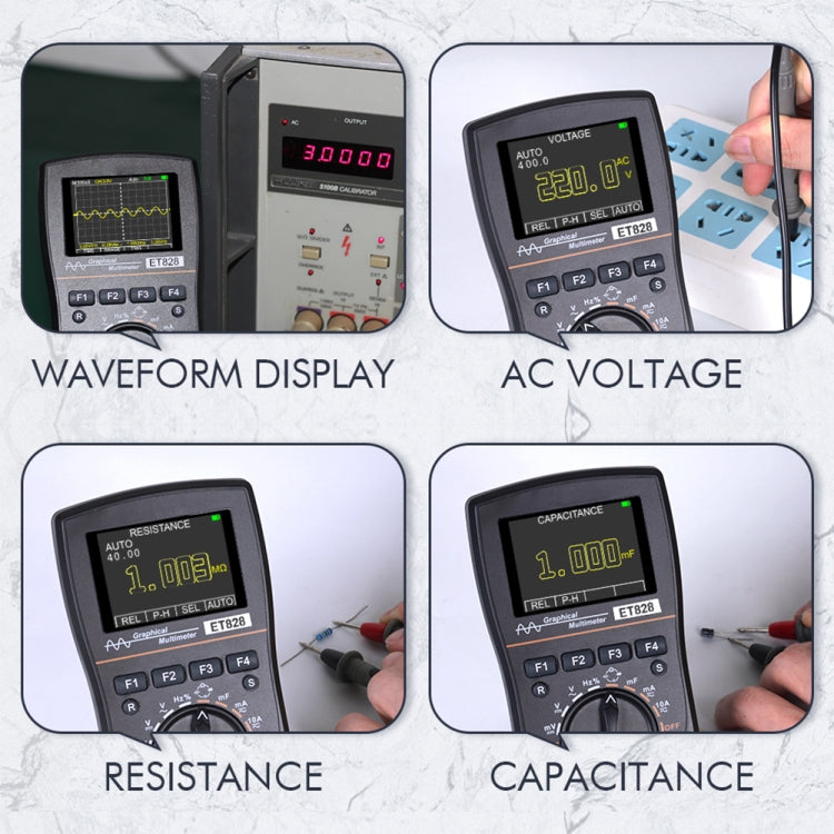 ET828 2 In 1 2 In 1 Oscilloscope Multimeter 2.4 Inch Color Screen Meter Digital Resistance Frequency Tester 1MHz 2.5Msps Meter