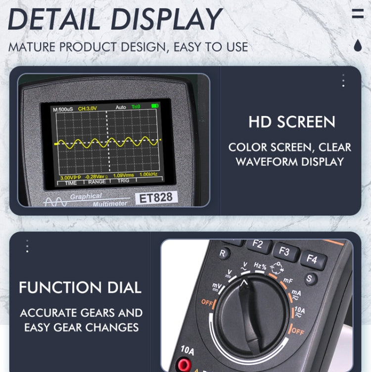 ET828 2 In 1 2 In 1 Oscilloscope Multimeter 2.4 Inch Color Screen Meter Digital Resistance Frequency Tester 1MHz 2.5Msps Meter
