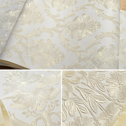 Bedroom Living Room Classic Damascus 3D Precision Pressed Non-Woven Fabric Self-Adhesive Wallpaper, 0.53 x 3 Meters