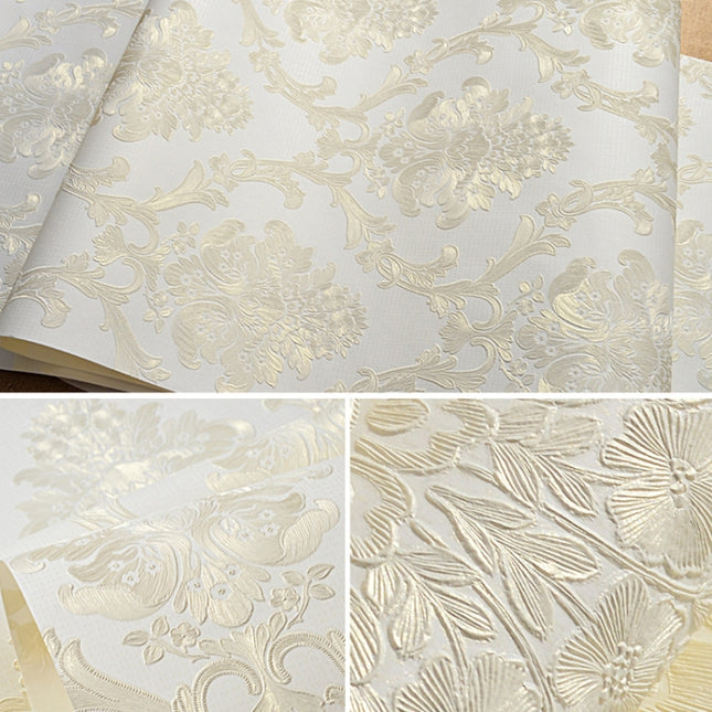 Bedroom Living Room Classic Damascus 3D Precision Pressed Non-Woven Fabric Self-Adhesive Wallpaper, 0.53 x 3 Meters