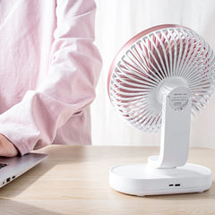 D77 Desktop-Ventilator mit automatischem Schütteln des Kopfes, stumm, tragbar, für Zuhause, Büro, Schlafsaal, USB-Ventilator, Elfenbein, Rosa