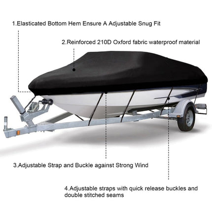 210D Waterproof Boat Cover Speedboat Towed Fishing V-Shaped Boat Cover Rain And Sun Protection Cover, 11-13FT 420x270cm, 14-16FT 530x290cm
