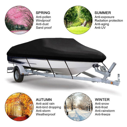 210D Waterproof Boat Cover Speedboat Towed Fishing V-Shaped Boat Cover Rain And Sun Protection Cover, 11-13FT 420x270cm, 14-16FT 530x290cm