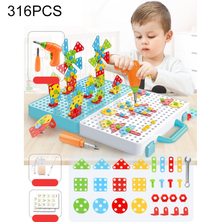 Children Screw-Tightening Electric Drill Toy Manual Assembly Toolbox, Style:, 2D Plane + Manual Drill (188 PCS), 2D Plane + Electric Drill (189 PCS), 3D + Manual Drill (275 PCS), 3D + Electric Drill (276 PCS), 3D + Electric Drill (316 PCS)�������������...