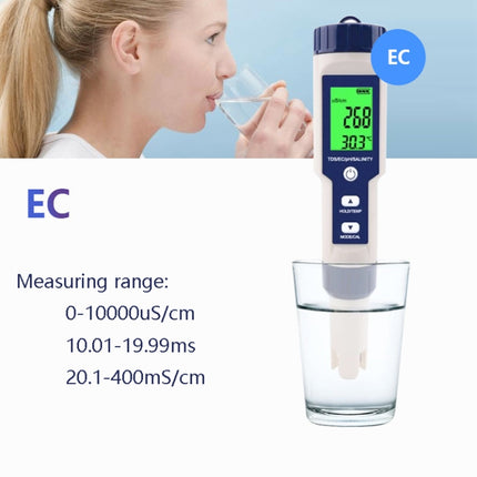 EZ-9909 PH/Salinity/Temperature/TDS/EC 5-in-1 Test Pen Multifunctional Water Quality Detector