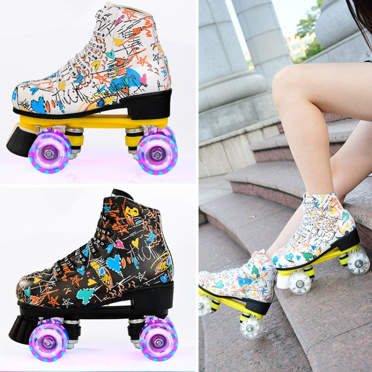 Adult Children Graffiti Roller Skates Shoes Double Row Four-Wheel Roller Skates Shoes