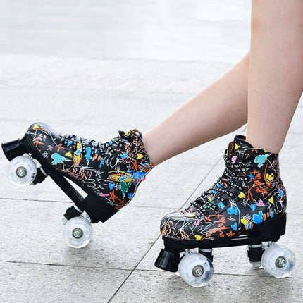 Adult Children Graffiti Roller Skates Shoes Double Row Four-Wheel Roller Skates Shoes