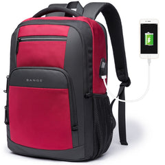 BANGE BG-1921 College Student Schoolbag Waterproof Business Computer Backpack with External USB Charging Port, Red Wine, Light Grey, Blue, Black