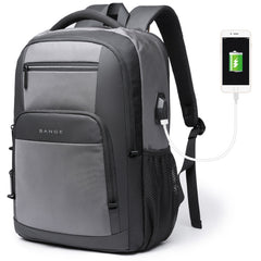 BANGE BG-1921 College Student Schoolbag Waterproof Business Computer Backpack with External USB Charging Port, Red Wine, Light Grey, Blue, Black