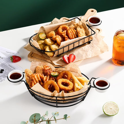 Wrought Iron Fruit Portable Storage Basket Bread French Fries Fried Snacks Portable Basket, Double Cup Egg-shaped, Double Cup Round, Single Cup Boat, Square Short Basket, Rectangular Short Basket, Large Round Wire, Small Round Wire, Large Messy Wire   ...