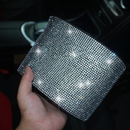Car-Studded Trash Can Personality Car Hanging Trash Bag Multi-Function Car Storage Box, Colorful Diamonds, White Diamonds