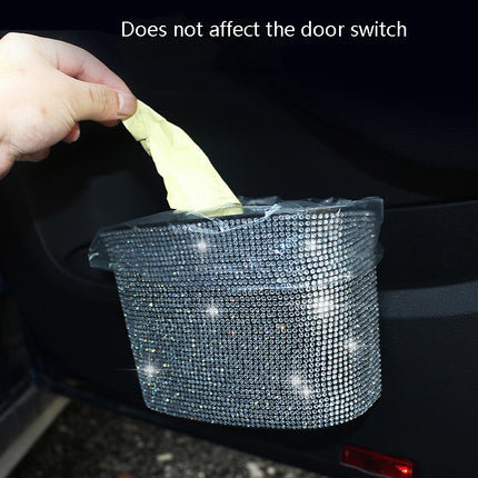 Car-Studded Trash Can Personality Car Hanging Trash Bag Multi-Function Car Storage Box, Colorful Diamonds, White Diamonds
