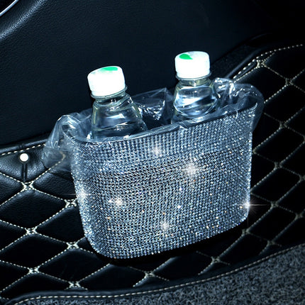 Car-Studded Trash Can Personality Car Hanging Trash Bag Multi-Function Car Storage Box, Colorful Diamonds, White Diamonds