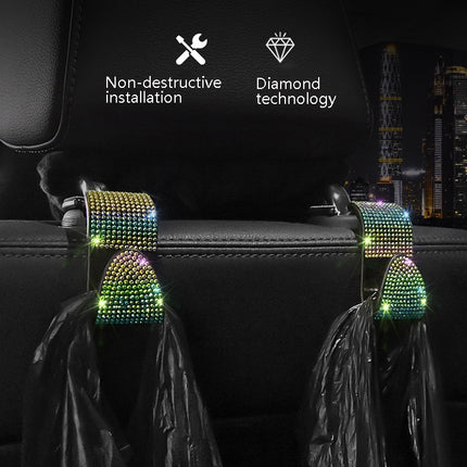 3 PCS Car Rear Seat Hooks Car Seats Multi-Function Diamond-Studded Hooks, White Diamond, Colorful Diamond, Black Diamond, Blue Diamond, Emerald, Gray Diamond, Pink Diamond, Red Diamond
