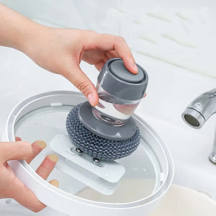 Multifunctional Push-Type Cleaning Brush Kitchen Detergent Automatic Liquid Addition Dishwashing Brush, Steel Ball Pot Brush, PET Pot Brush