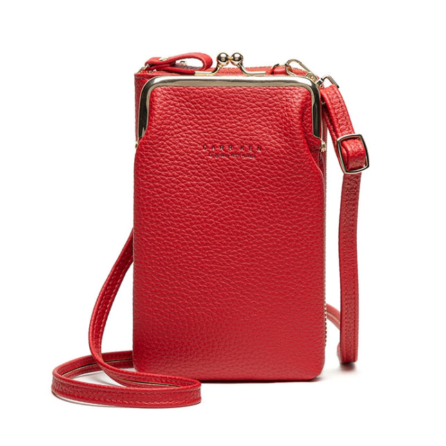 H2107 Ladies Mobile Phone Bag Shoulder Messenger Bag Pebbled Zipper Wallet, Yellow, Red, Green, Black, Pink, Light Blue, Shallow Purple, Gray