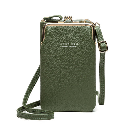 H2107 Ladies Mobile Phone Bag Shoulder Messenger Bag Pebbled Zipper Wallet, Yellow, Red, Green, Black, Pink, Light Blue, Shallow Purple, Gray