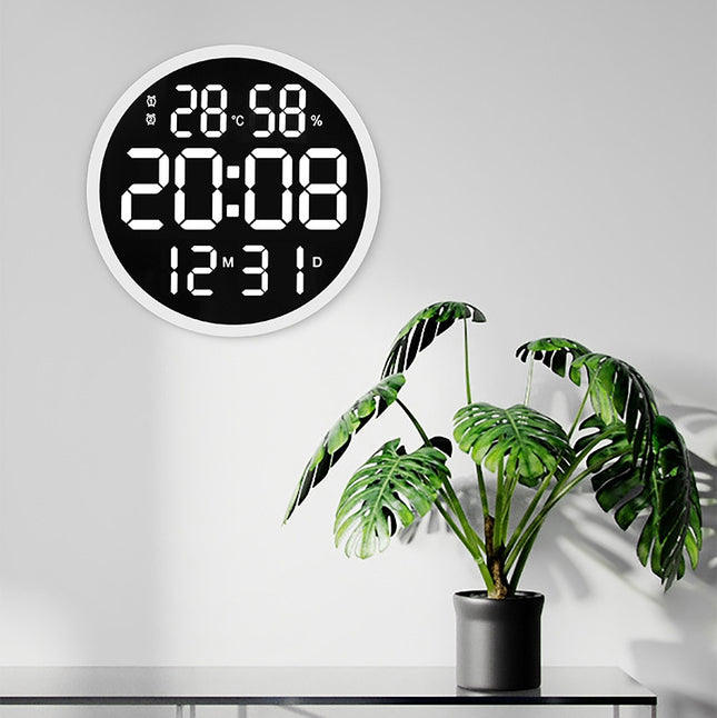 6620 12 Inch LED Simple Wall Clock Living Room Round Silent Digital Temperature And Humidity Electronic Clock