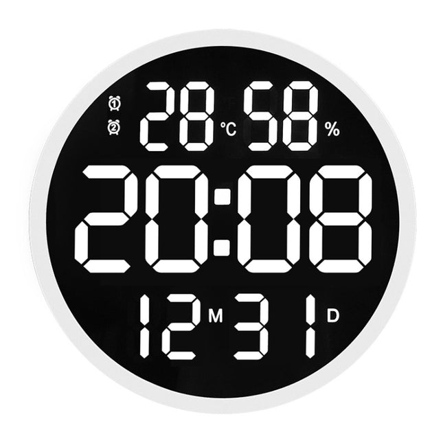 6620 12 Inch LED Simple Wall Clock Living Room Round Silent Digital Temperature And Humidity Electronic Clock