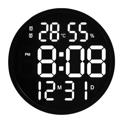6620 12 Inch LED Simple Wall Clock Living Room Round Silent Digital Temperature And Humidity Electronic Clock