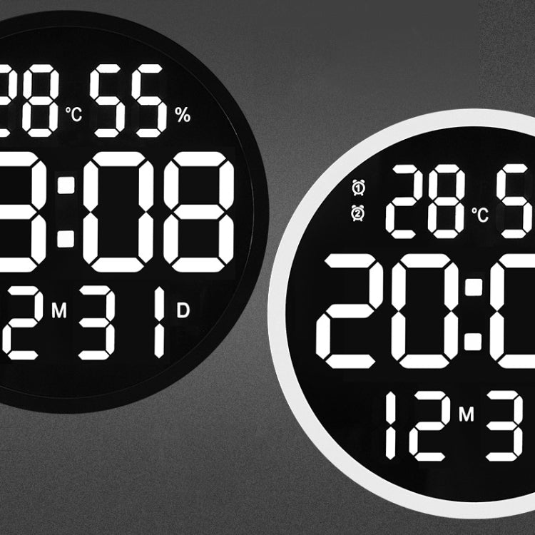 6620 12 Inch LED Simple Wall Clock Living Room Round Silent Digital Temperature And Humidity Electronic Clock