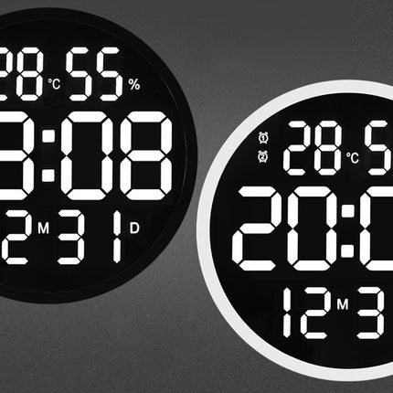 6620 12 Inch LED Simple Wall Clock Living Room Round Silent Digital Temperature And Humidity Electronic Clock