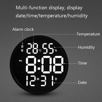 6620 12 Inch LED Simple Wall Clock Living Room Round Silent Digital Temperature And Humidity Electronic Clock