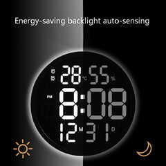 6620 12 Inch LED Simple Wall Clock Living Room Round Silent Digital Temperature And Humidity Electronic Clock