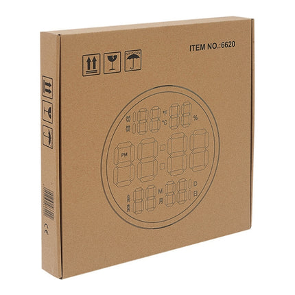 6620 12 Inch LED Simple Wall Clock Living Room Round Silent Digital Temperature And Humidity Electronic Clock