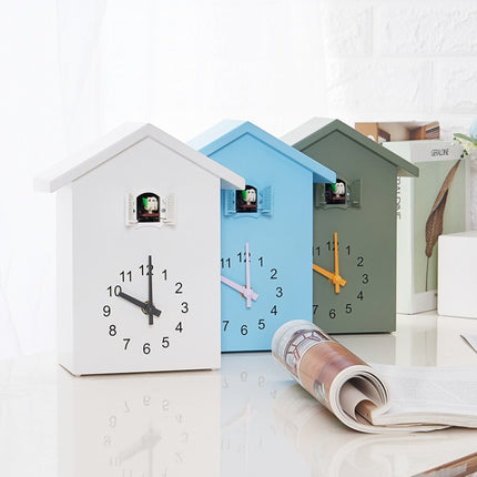 T60 Cuckoo Clock The Bird Reports On The Hour Clock, White, Green, Blue, Gray Top, Orange Top