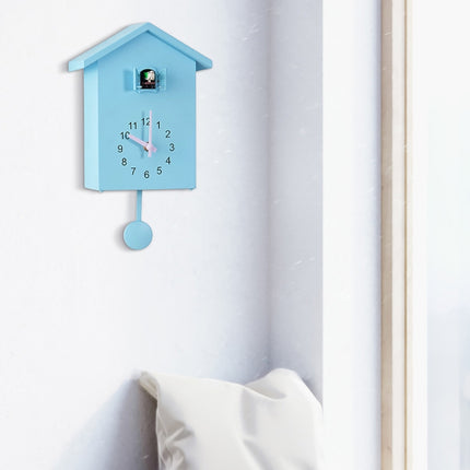 T60 Cuckoo Clock The Bird Reports On The Hour Clock, White, Green, Blue, Gray Top, Orange Top