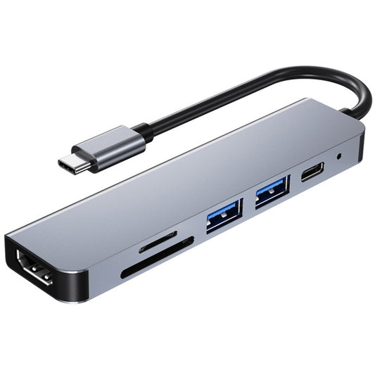 6 In 1 USB-C / Type-C To 4K HDMI + SD / TF Card Slot + PD USB-C / Type-C Charging + 2 USB 3.0 Ports Multifunctional HUB Docking Station, 6 In 1