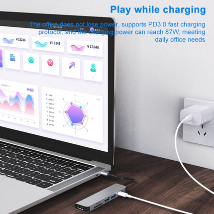6 In 1 USB-C / Type-C To 4K HDMI + SD / TF Card Slot + PD USB-C / Type-C Charging + 2 USB 3.0 Ports Multifunctional HUB Docking Station