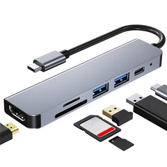 6 In 1 USB-C / Type-C To 4K HDMI + SD / TF Card Slot + PD USB-C / Type-C Charging + 2 USB 3.0 Ports Multifunctional HUB Docking Station, 6 In 1