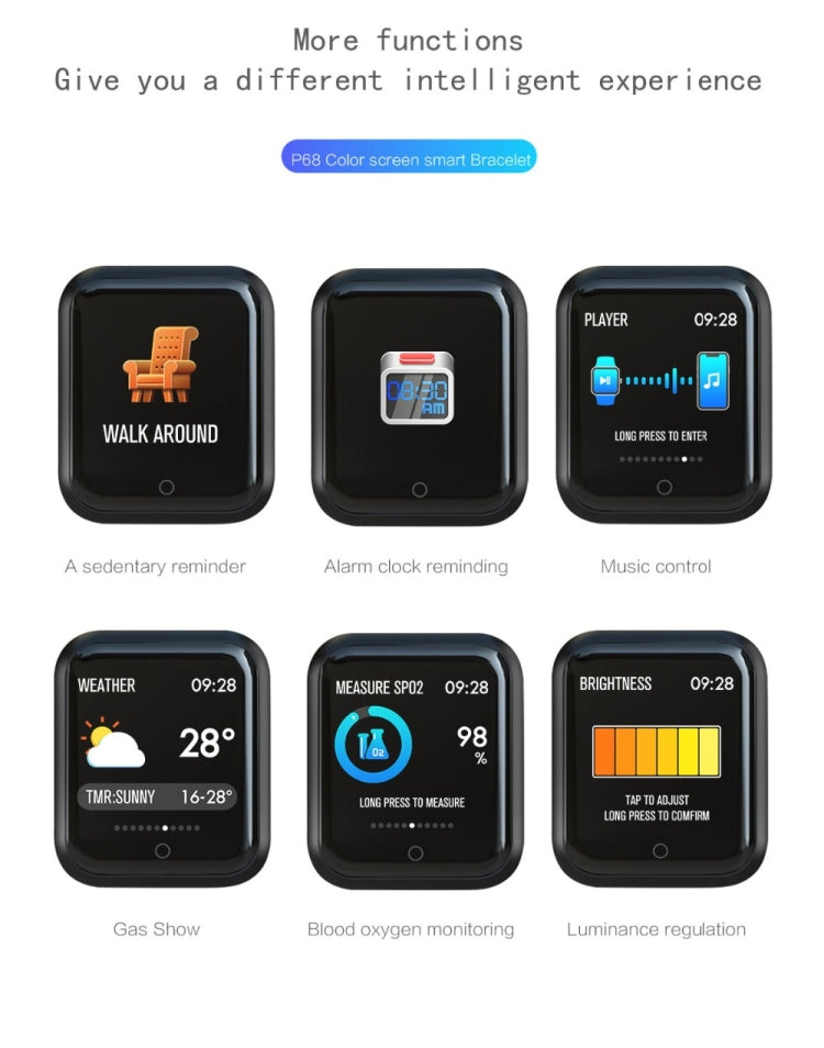 P68 Smart Watches Heart Rate Monitor Blood Pressure Activity Tracker for Xiaomi Band 3 Huawei Color Band 2