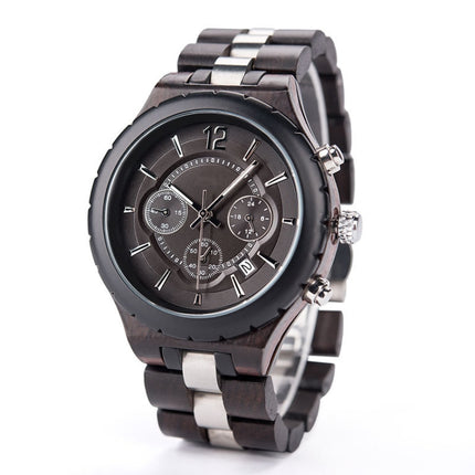 D21 Men Wooden Strap Stainless Steel Luminous Waterproof Watch