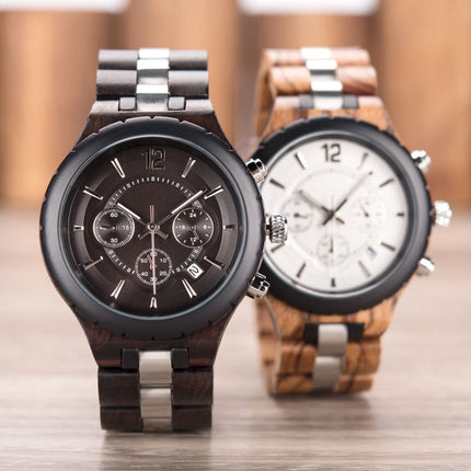 D21 Men Wooden Strap Stainless Steel Luminous Waterproof Watch