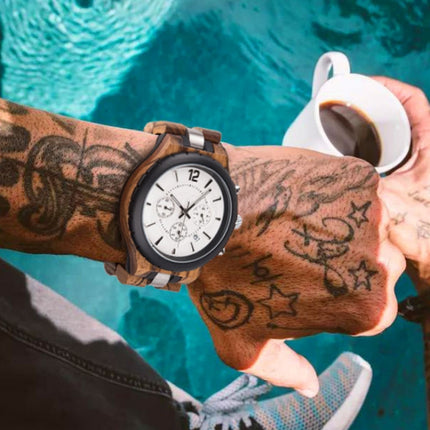 D21 Men Wooden Strap Stainless Steel Luminous Waterproof Watch