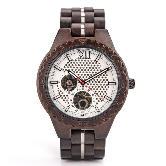 Hollow Dial Wooden Strap Men Mechanical Watch