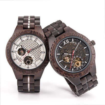 Hollow Dial Wooden Strap Men Mechanical Watch