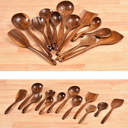 Non-Stick Pot Wood Shovel Teak Cooking Pot Shovel Tableware, Sweet Spoon, Saving Spoon, Bent Spoon, Mixing Spoon, Filter Spoon, Curved Shovel, Thickened Oblique Shovel, Curved Spatula, Small Spoon, Medium Spoon, Long Handle Spoon, Long Handle Filter Spoon