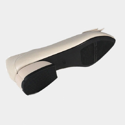 Spring And Summer Cowhide Shoes With Thick Heel Mid-Heel For Women