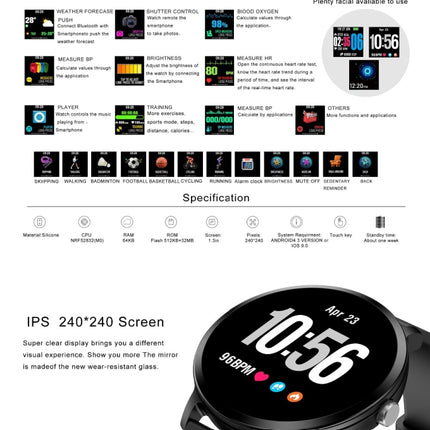 V11 Smartwatch Real-time Heart Rate Blood Pressure Monitor Multi-sport mode Breathing Light Smart Watch for Android IOS Phone