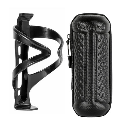 WEST BIKING 1.2L Bicycle EVA Hard Shell Water Bottle Bag With Bottle Cage, Rack+A Black Bag, Rack+B Frosted Black