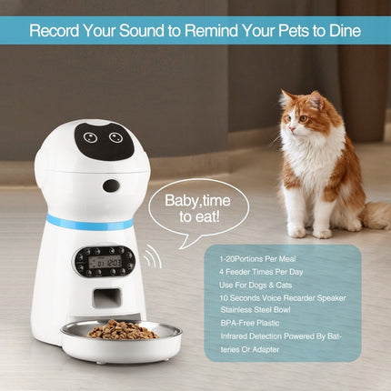 Pet Auto Feeding Intelligent Feed Stainless Steel Food Dish, US Plug, UK Plug, EU Plug, AU Plug, USB Cable