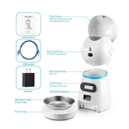 Pet Auto Feeding Intelligent Feed Stainless Steel Food Dish, US Plug, UK Plug, EU Plug, AU Plug, USB Cable