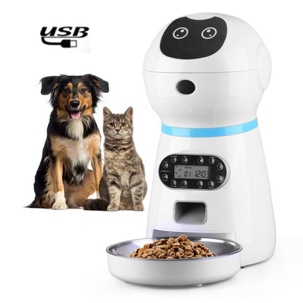 Pet Auto Feeding Intelligent Feed Stainless Steel Food Dish, US Plug, UK Plug, EU Plug, AU Plug, USB Cable